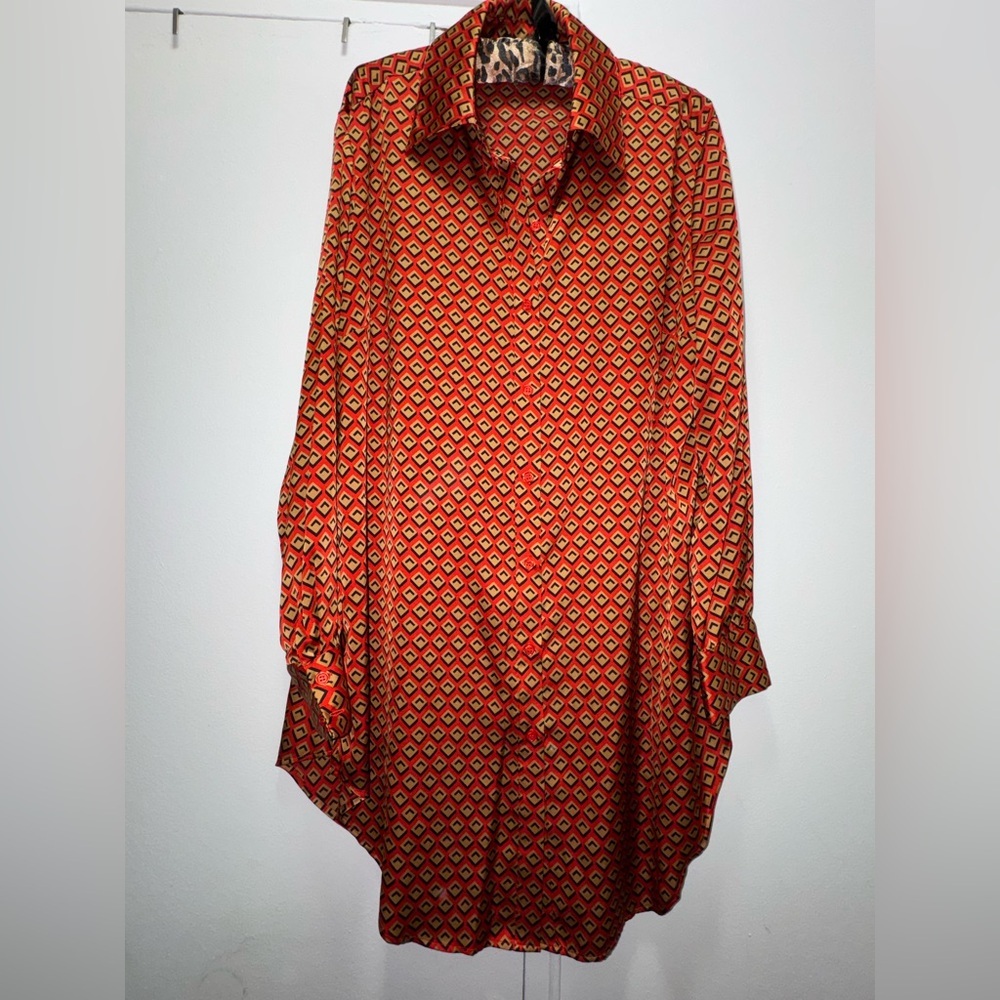 Gabrielle Union Oversized Blouse or Shirt Dress XL Red Satin